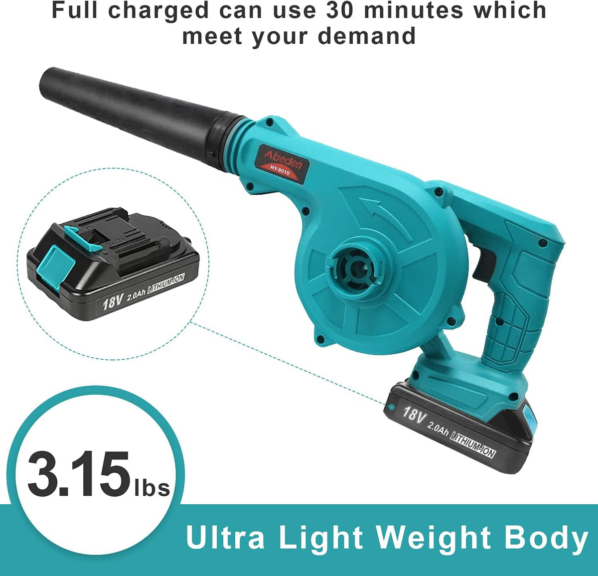 Cordless 2-in-1 Electric Handheld Leaf Blower with 2 Pack 18V 2.0 Ah Lithium Battery V424131