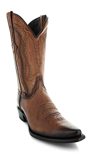 Tan Genuine Leather Snip Toe Cowboy Boots J245115