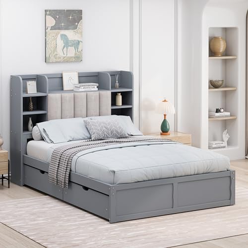 White Queen Size Murphy Bed with Shelves and Drawers E338