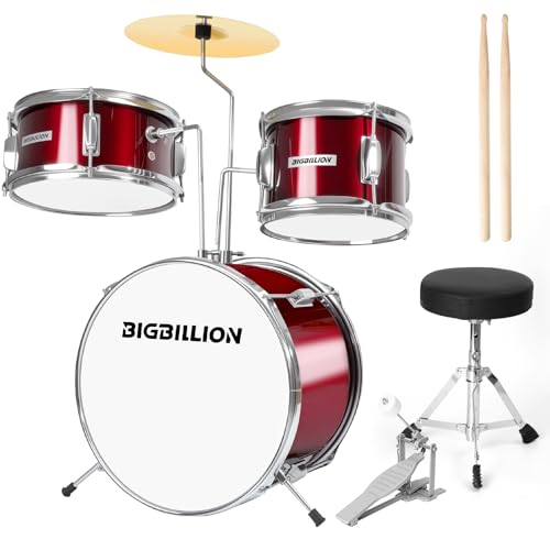 3-Piece 14'' Junior Drum Set with Bass Tom Snare Drum, Cymbal, Pedal, Drumsticks (Pink) E239