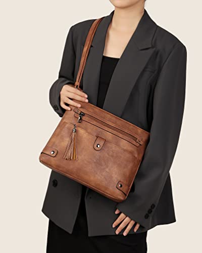 Large Leather Crossbody Bag with Multi Pocket C2759