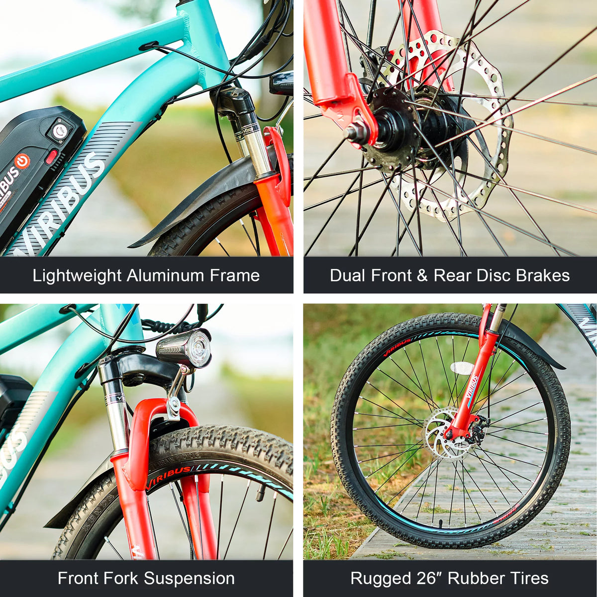 Electric Bike 26" Commuter Mountain Bike Disc Brakes 350W Motor 48V 10.4Ah Lithium A667