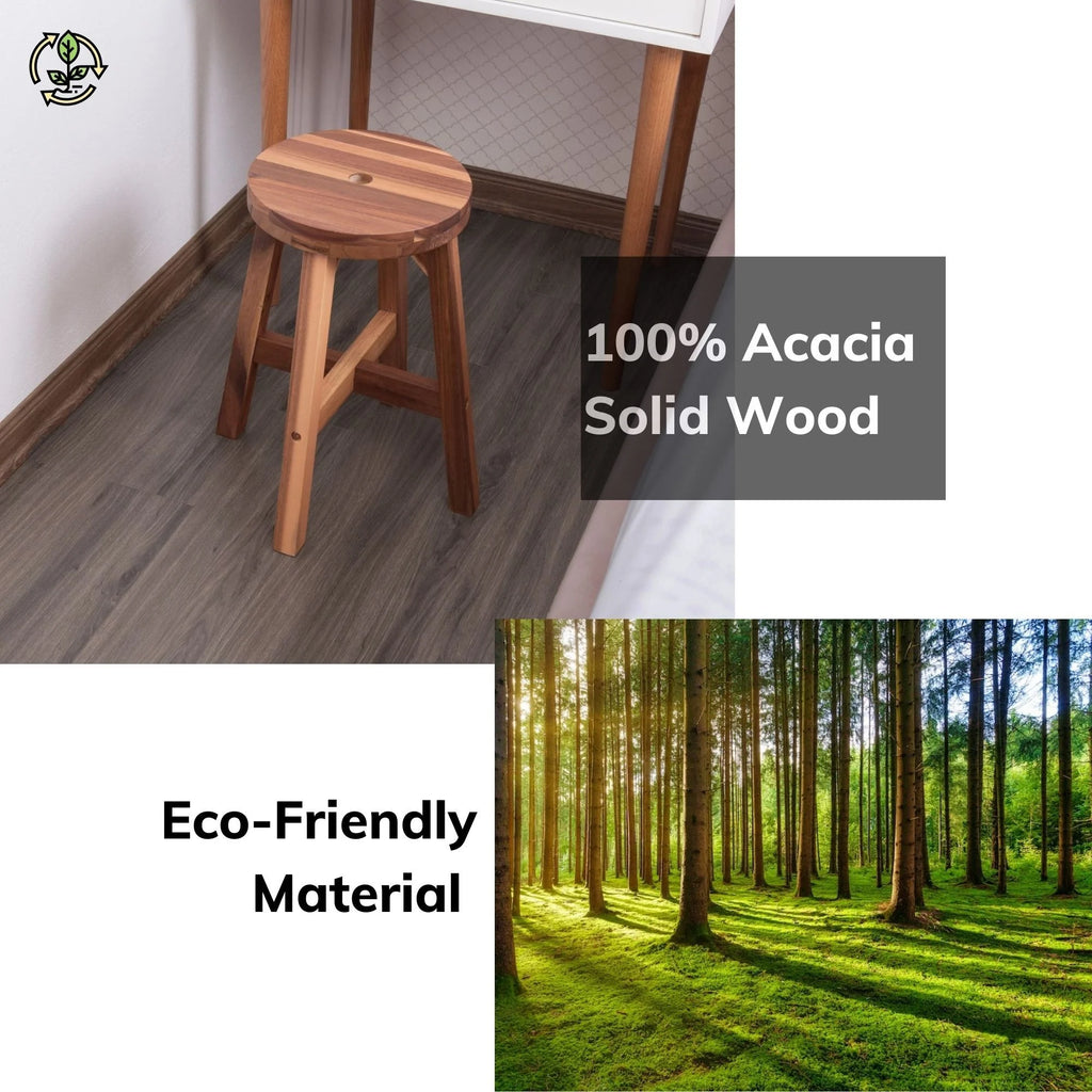 Acacia Wood 18 Inch Round Stool V256488