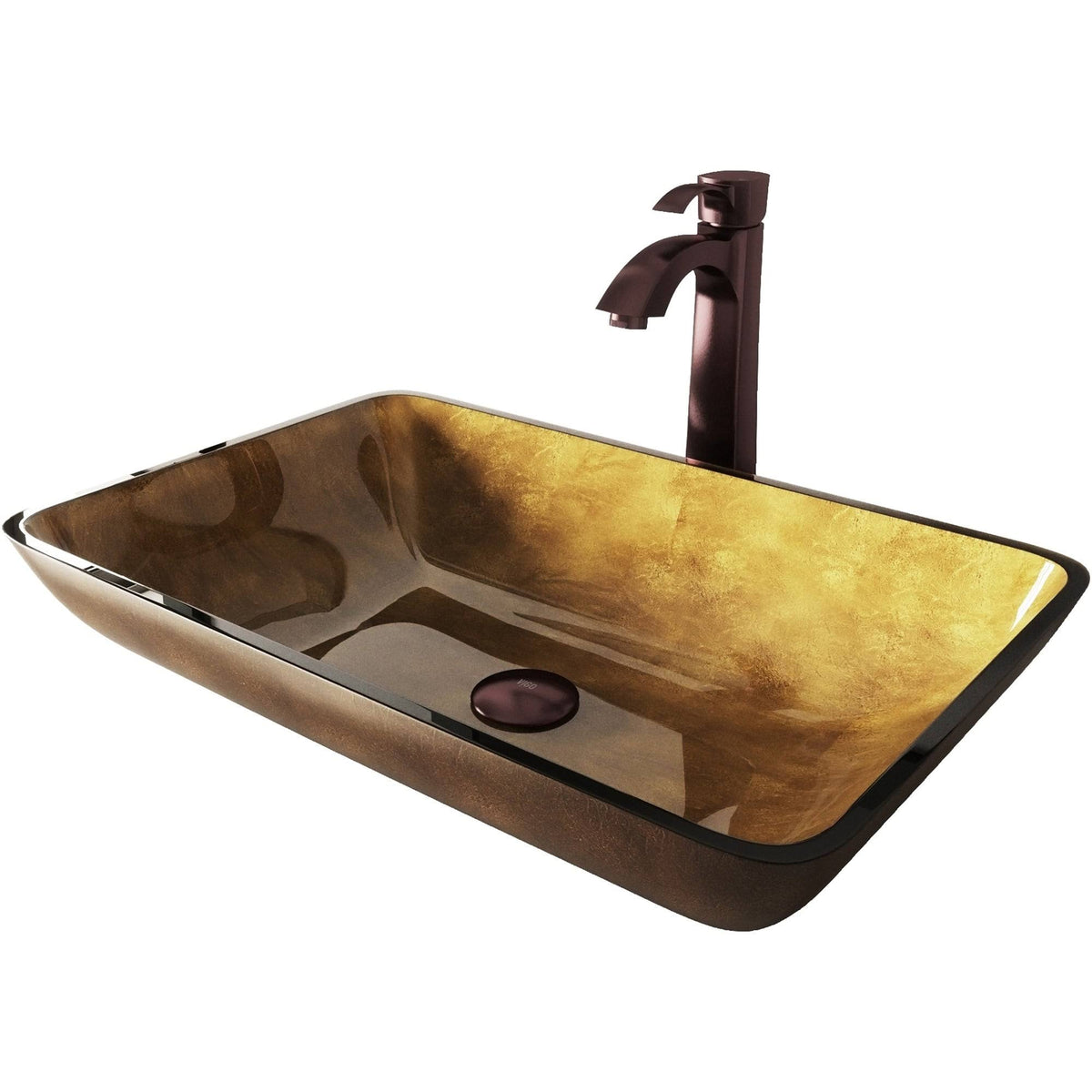 Bronze Rectangular Vessel Bathroom Sink with Faucet I5395
