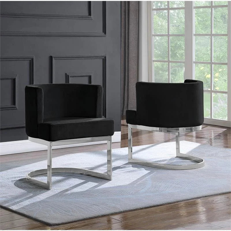 Black Velvet Accent Chair with Chrome Base N48107