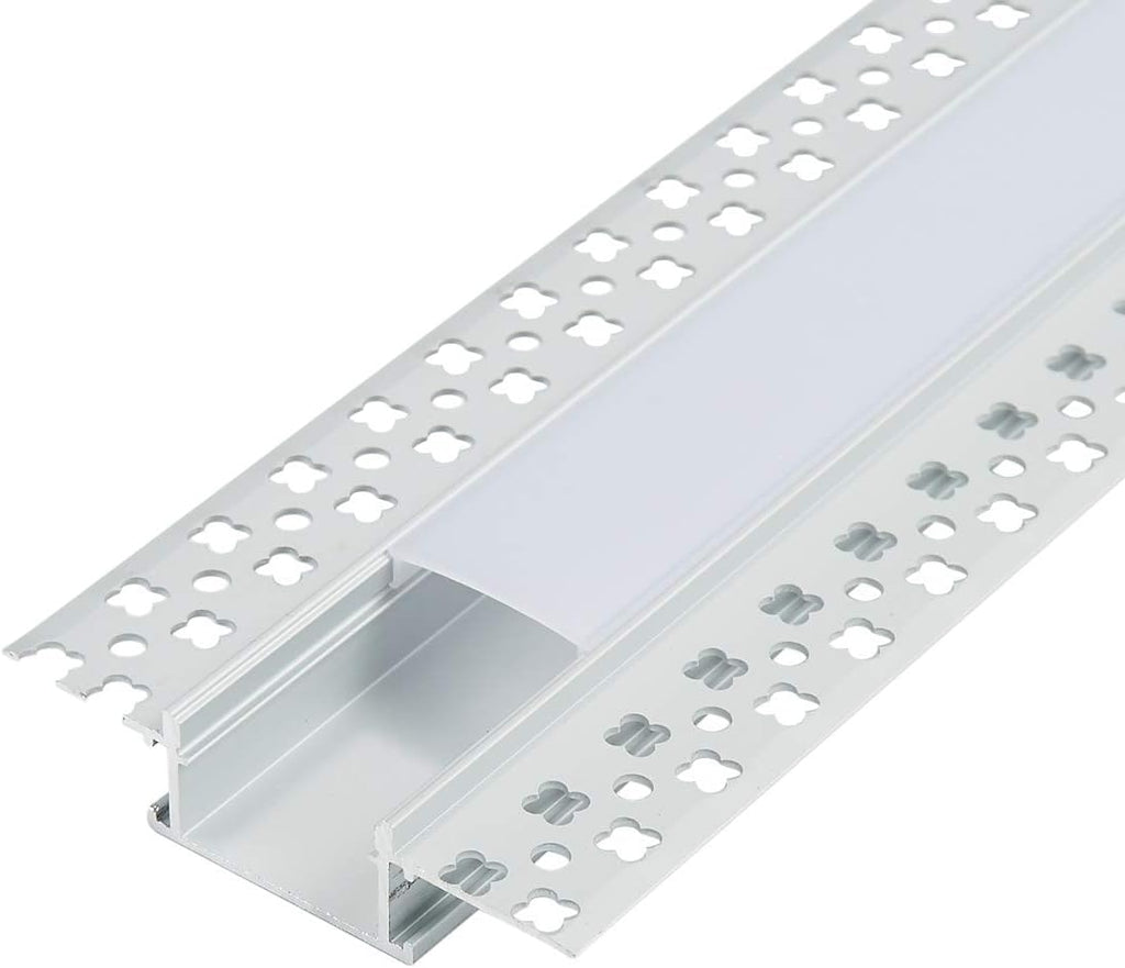 Plaster-in LED Aluminum Channel 6-Pack 3.3ft/1m with Flange for LED Strip, Drywall Aluminum Profile with Clip-in Diffuser and End Caps S81070