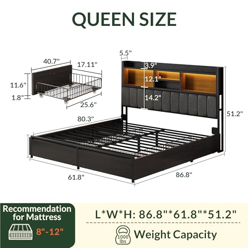 King Size Wooden Platform Bed Frame with 6 Storage Drawers and Headboard D896