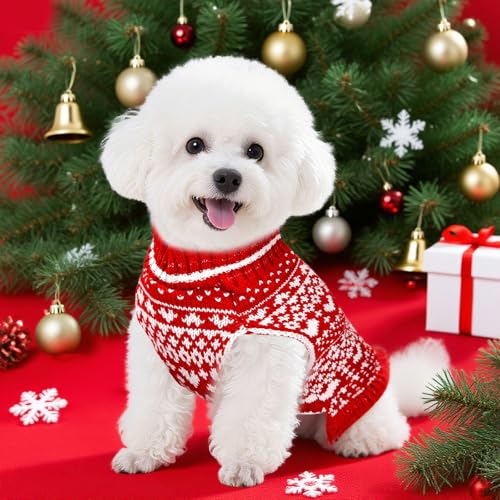 Dog Christmas Sweater Dress with Leash Hole Turtleneck Knitted Pullover E96430