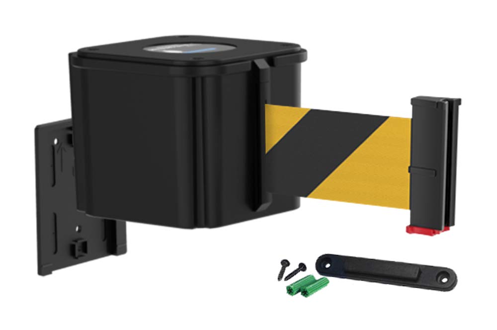 Yellow Retractable Belt Crowd Control Barrier with Receiving End, 25' Caution Do Not Enter Belt Y192