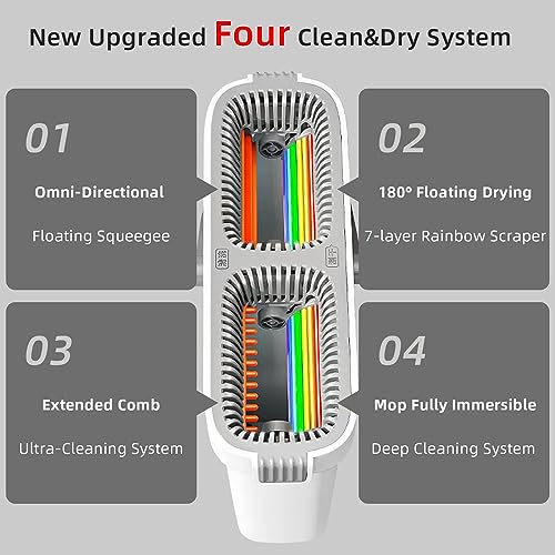 16'' Flat Mop and Bucket with Wringer Set with 4 Microfiber Pads C153