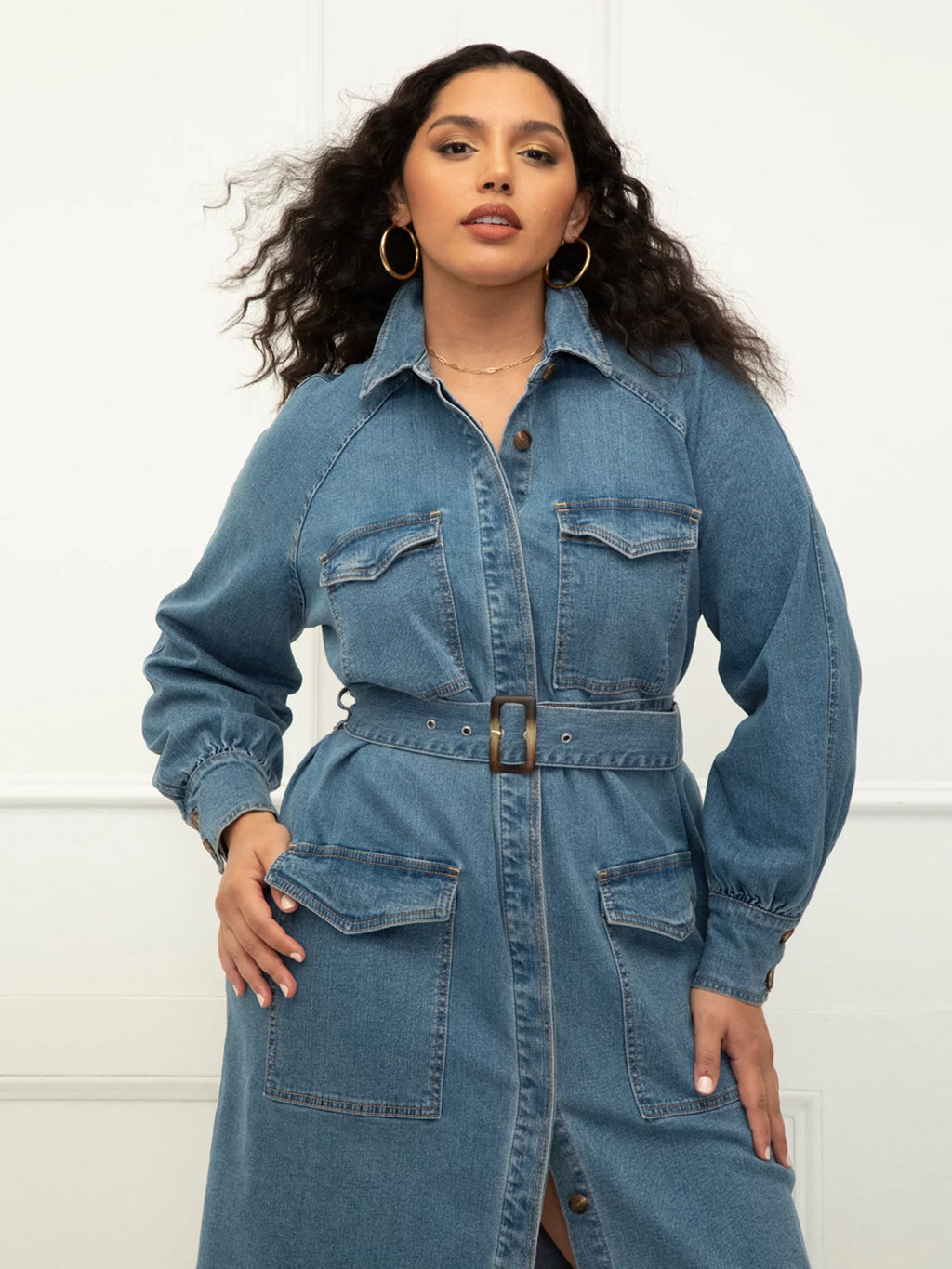 Plus Size Denim Utility Dress O33014