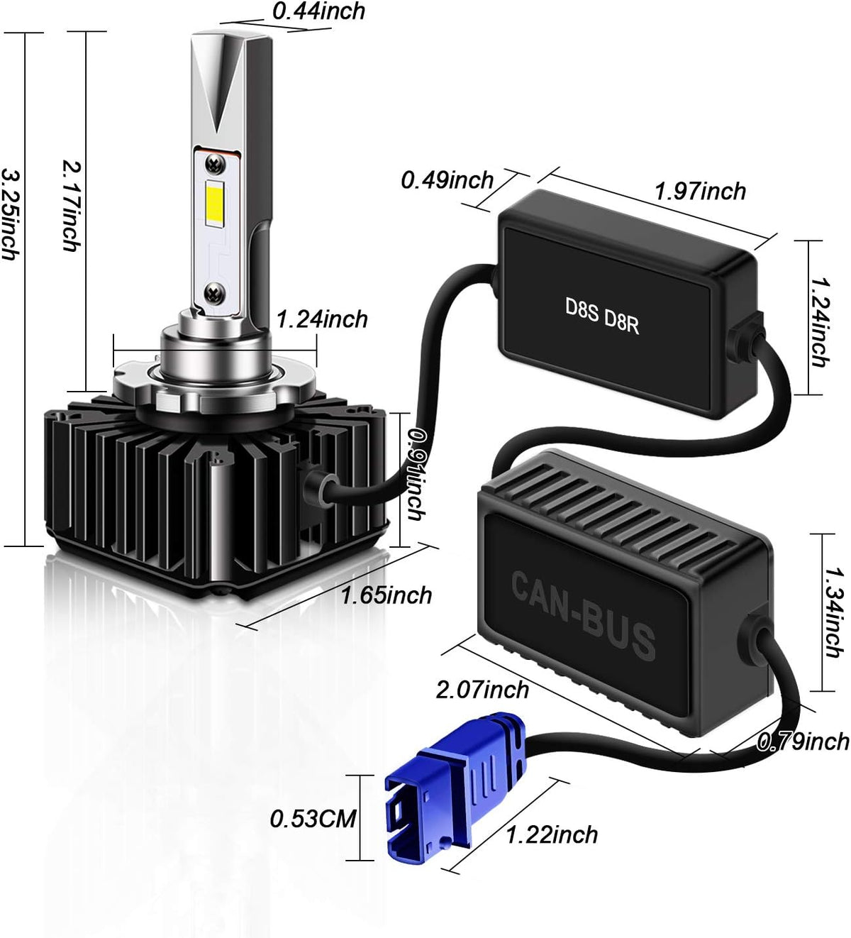 D8S LED Headlights Bulb 25W 6000K 7600LM Conversion Kit 1 Pair Pack of 2 V7371