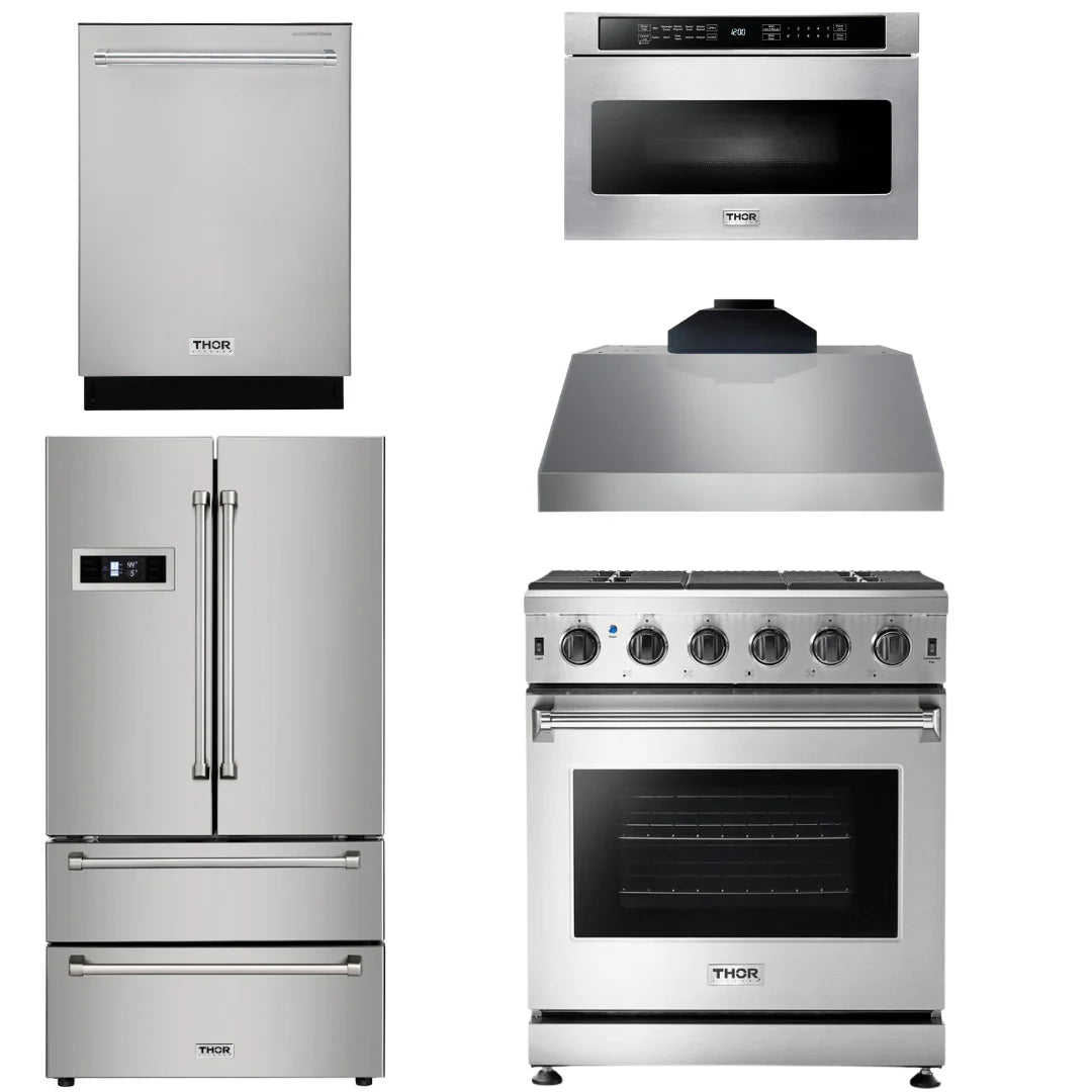 30 Gas Range, Range Hood, Microwave, Refrigerator, Dishwasher G69510