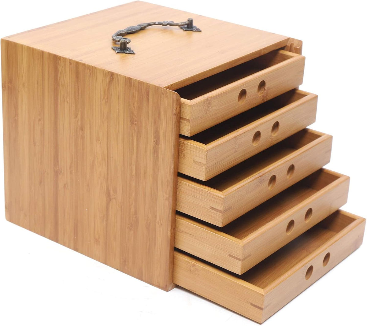 Bamboo Tea Storage Box Chest Drawer Display Cabinet Organizer U218