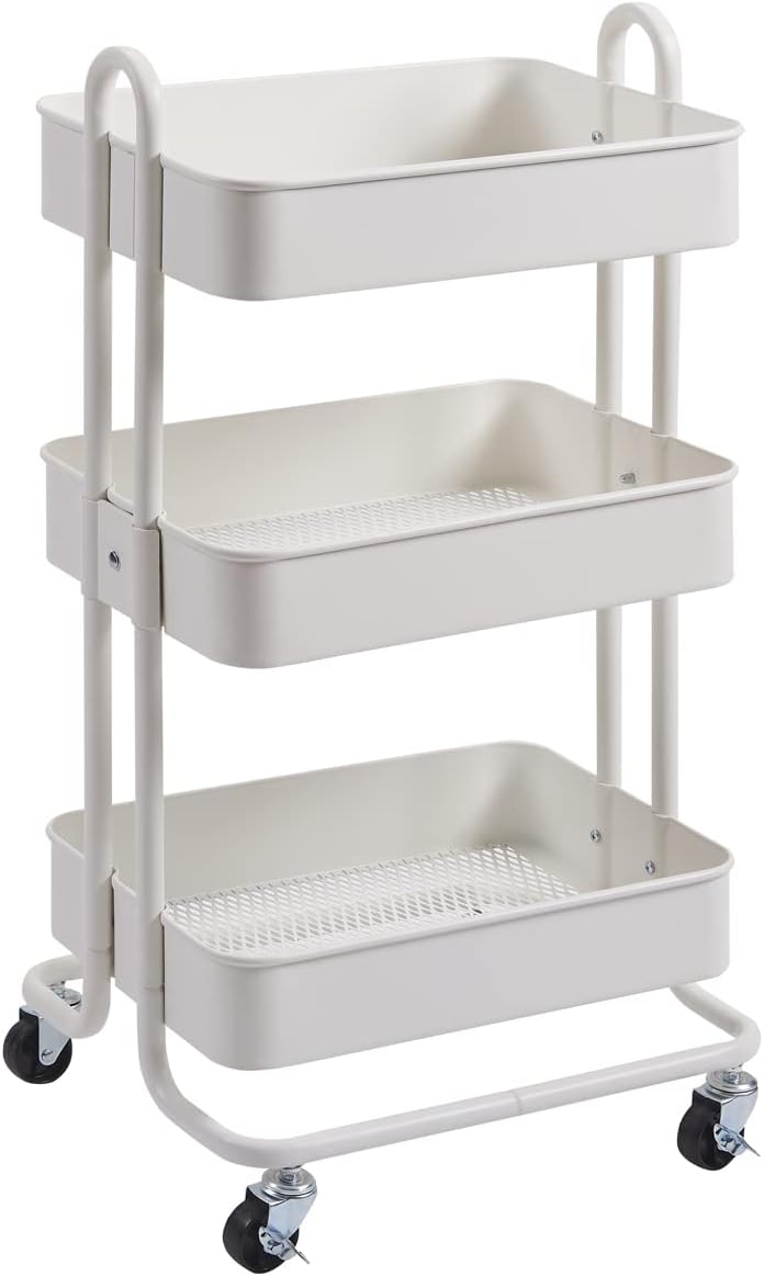 3-Tier Black Metal Rolling Utility Cart Q790