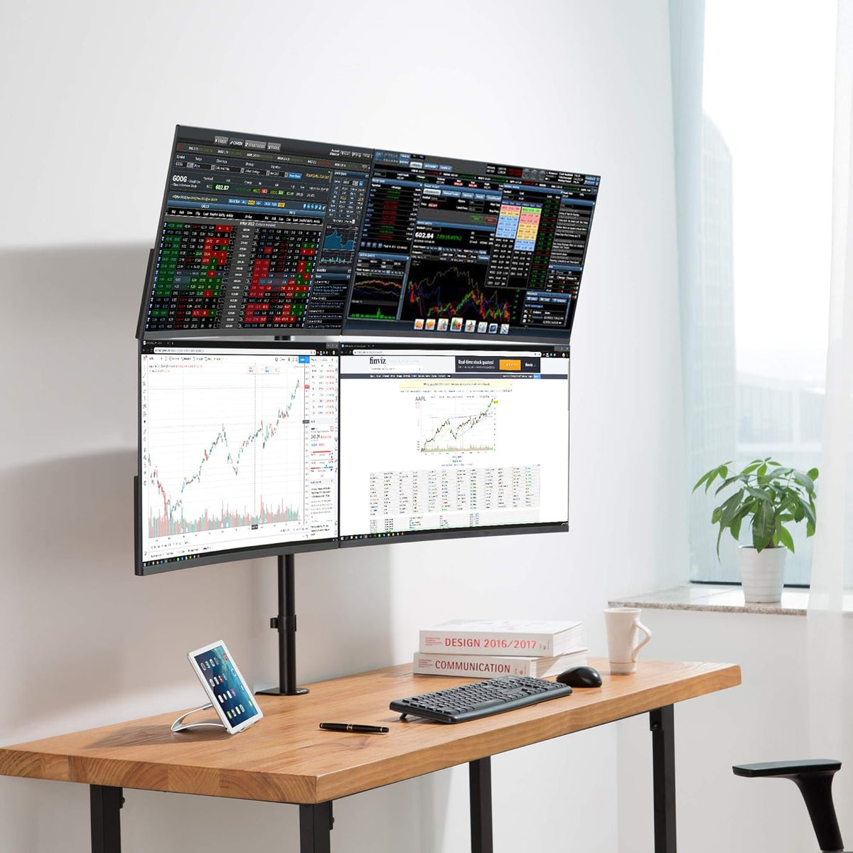 Quad Monitor Desk Stand with 4 Articulating Arms N8509