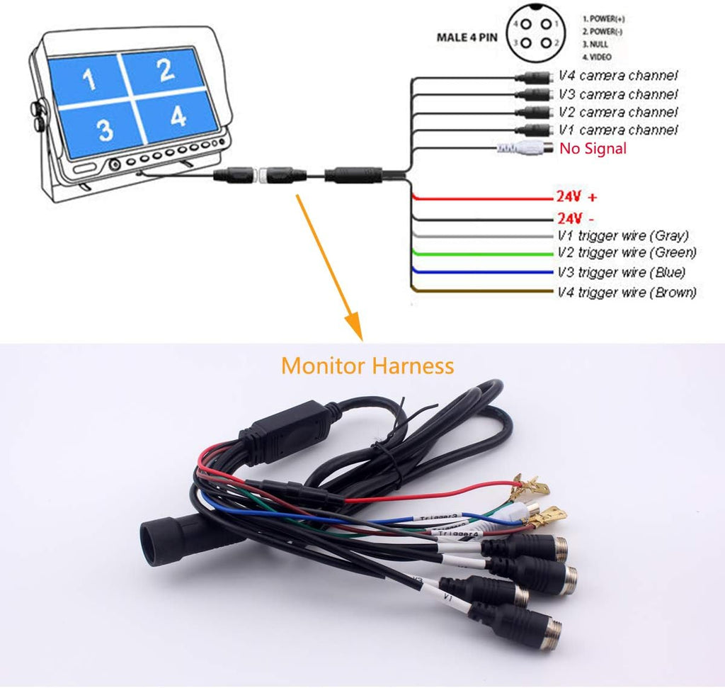 9 inch Quad Split Screen Heavy Vehicle Safety Camera System X9824