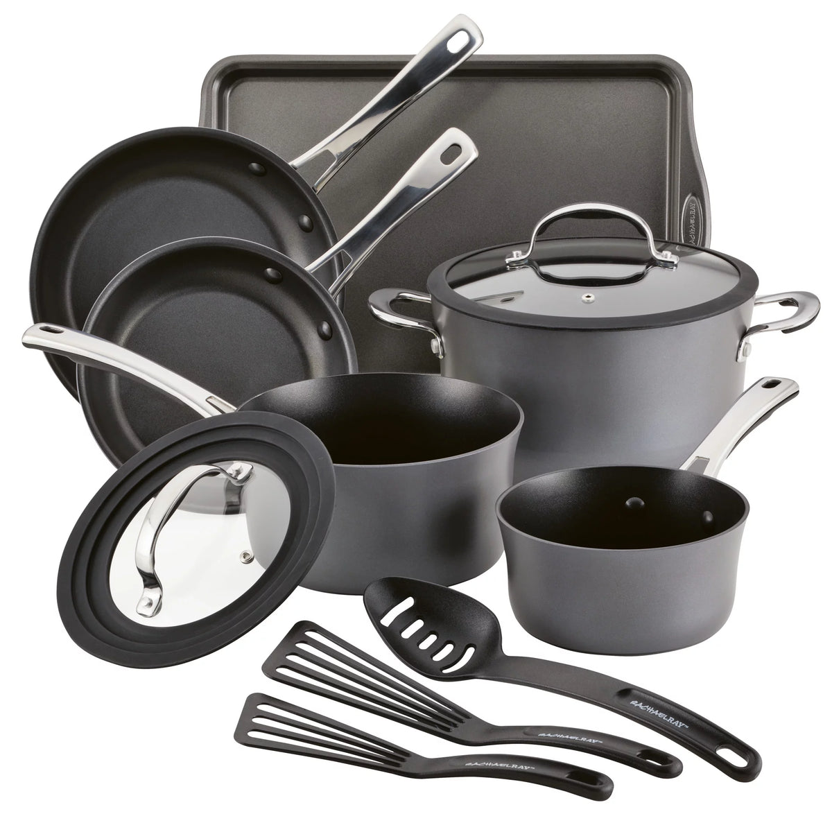 11 Piece Black Hard Anodized Nonstick Cookware Set I2281
