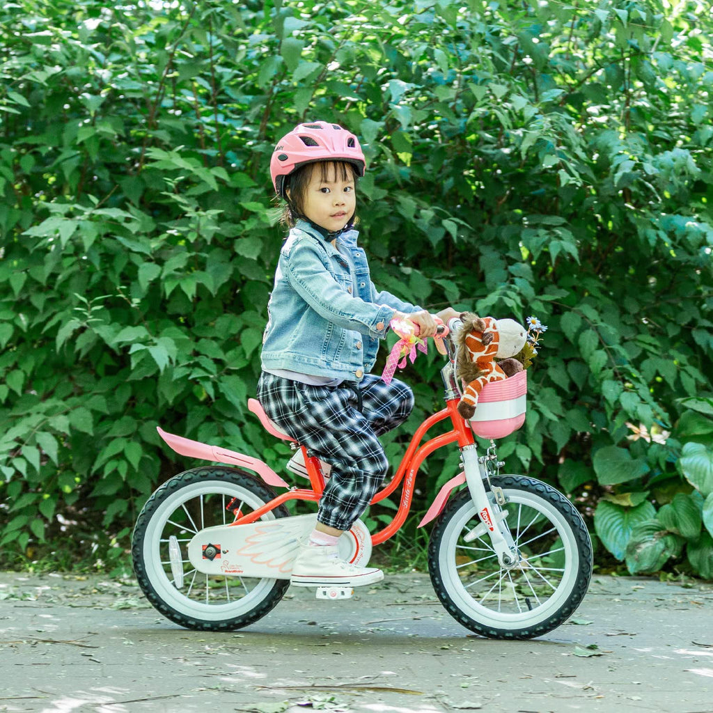Red 14 Girl's Bicycle with Training Wheels and Basket W88839