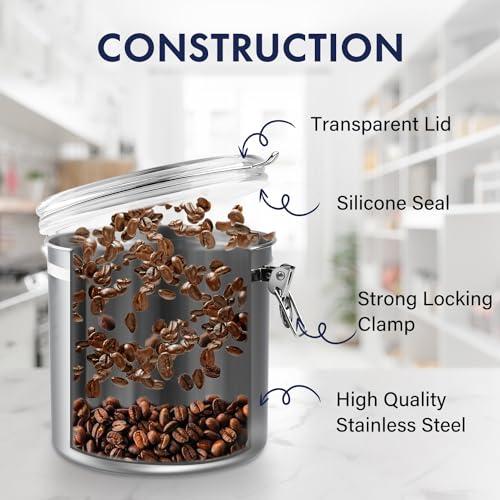 165oz Stainless Steel Airtight Canister with Clear Lid and Locking Clamp Q952