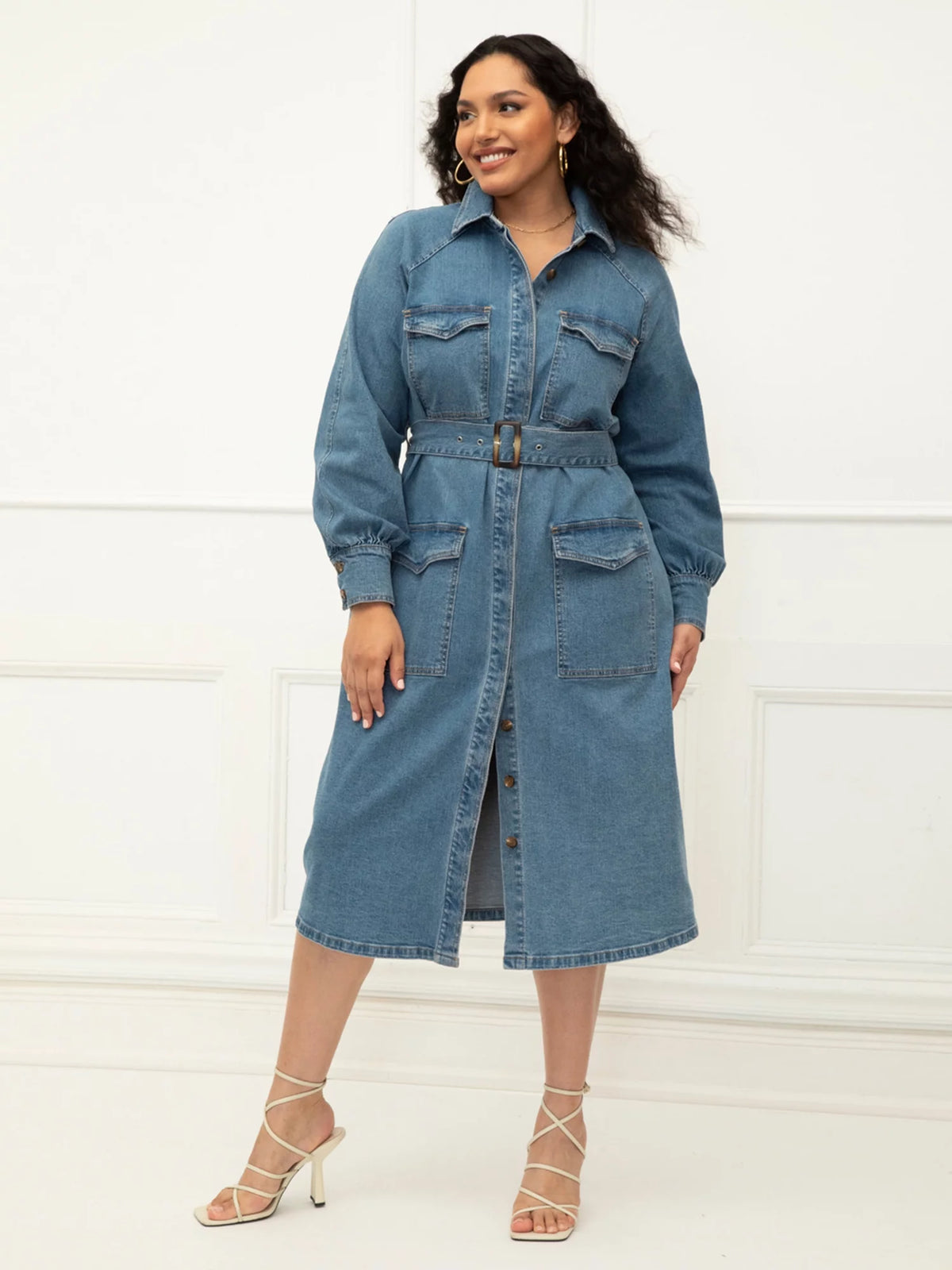 Plus Size Denim Utility Dress O33014
