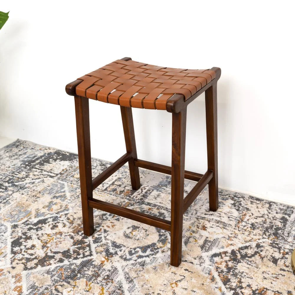 Tan Genuine Leather Counter Stool U25458