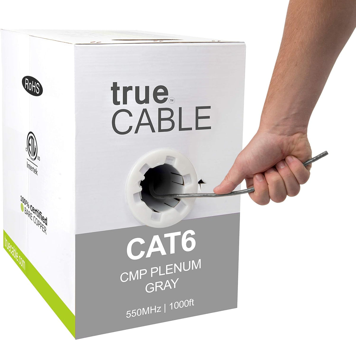 White 1000ft Cat6 Plenum Bare Copper Ethernet Cable C6396
