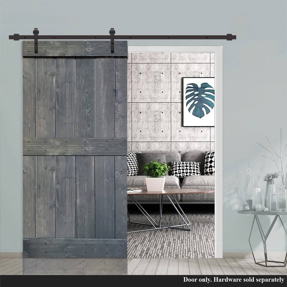 Gray Stained Knotty Pine Wood Interior Sliding Barn Door Slab N12846