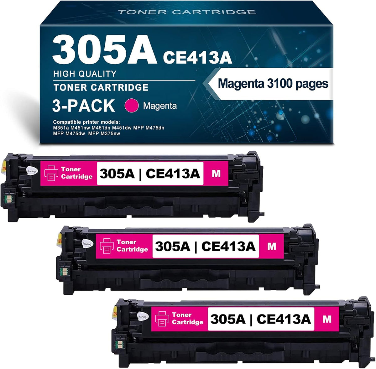 305A CE413A Remanufactured Toner Cartridge 3 Pack T5352