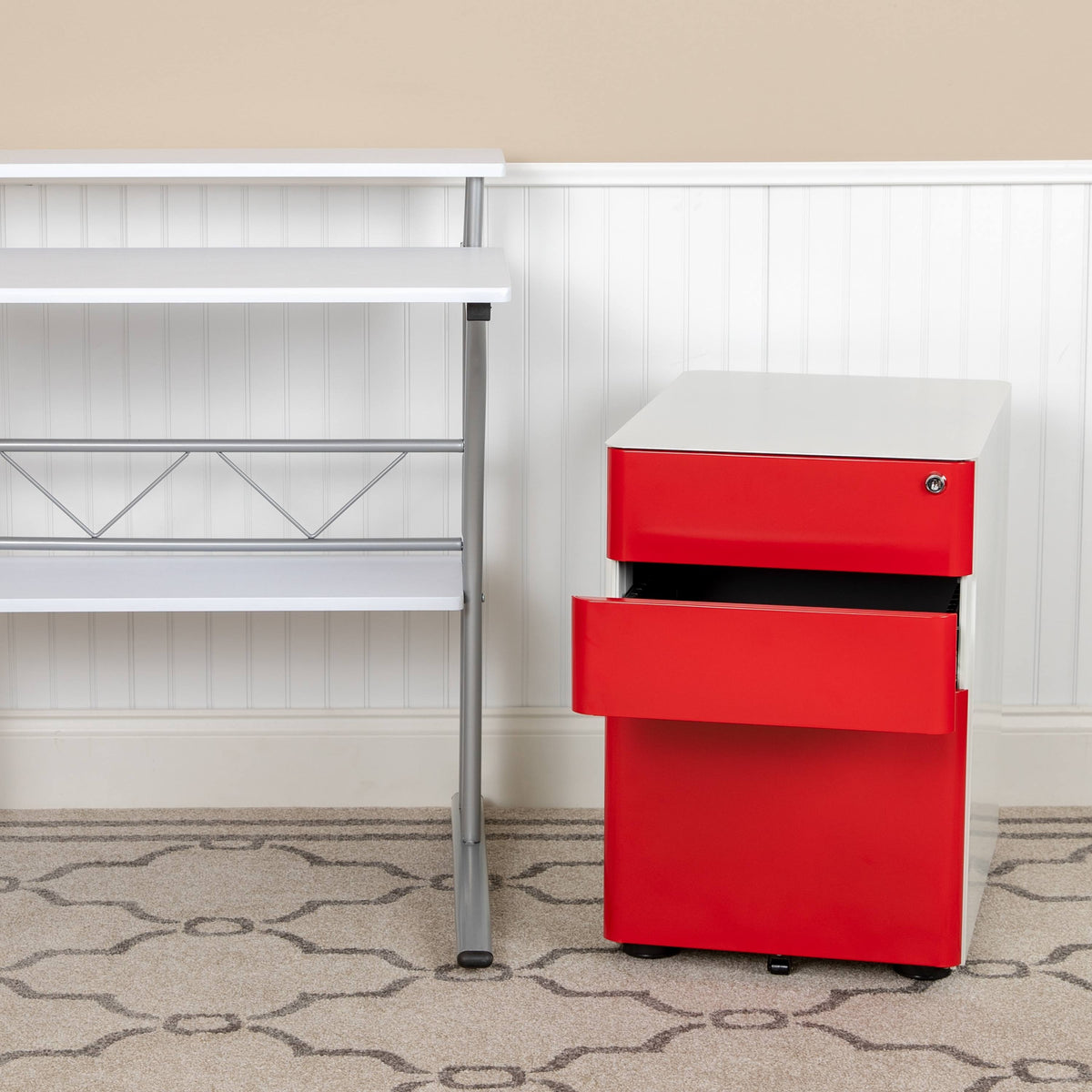 White 3-Drawer Mobile Locking Filing Cabinet O854717