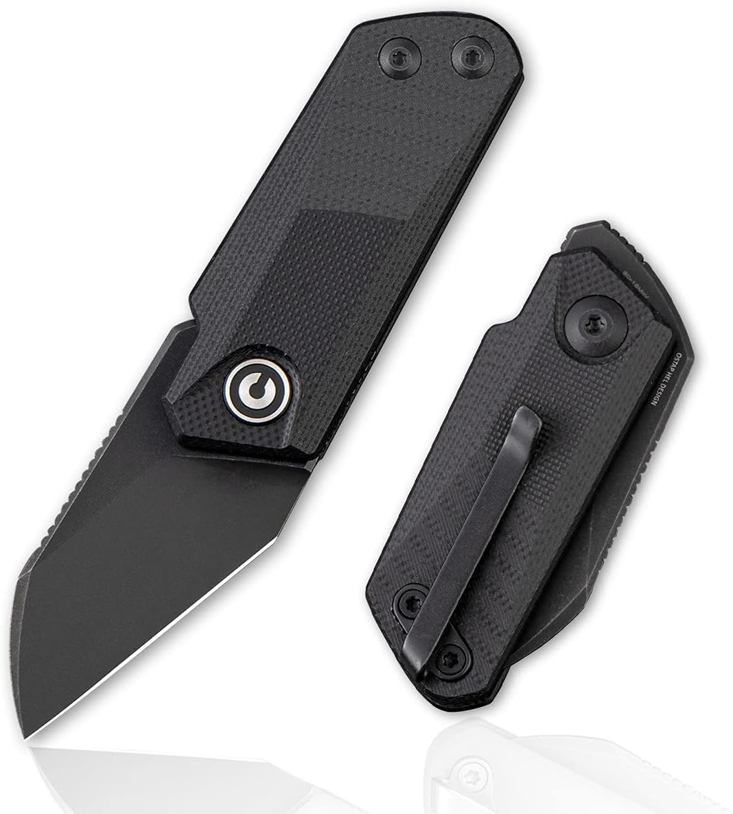 Black Front Flipper Pocket Knife with Deep Carry Pocket Clip V108