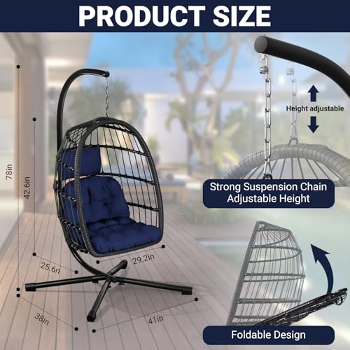 Egg Chair with Stand Rattan Wicker Hanging Swing Hammock Chair 350LBS Capacity S85358