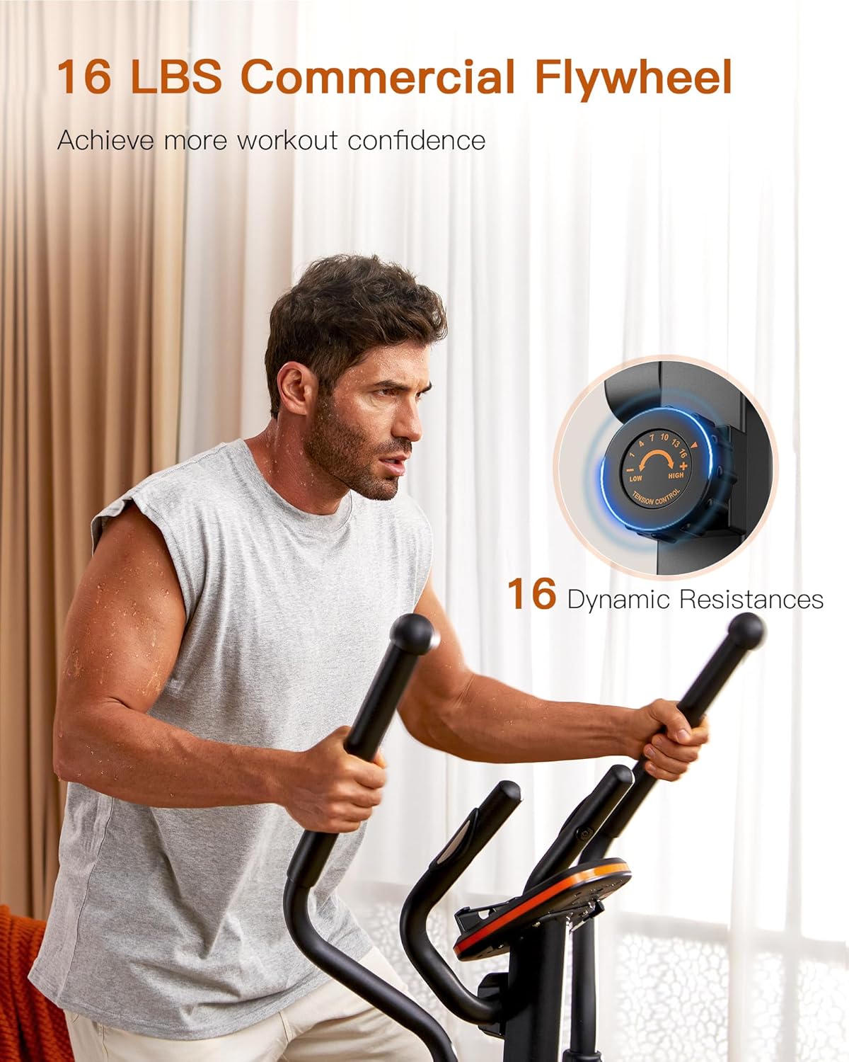 16 Resistance Levels Elliptical Machine and Recumbent Exercise Bike J4219