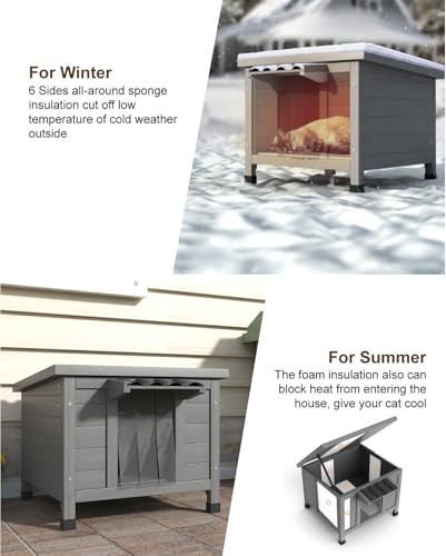 Outdoor Cat House Waterproof Foam Insulated Large Wooden Cat Condos 21.3" L x 19.9" W x 18.9" H K799925
