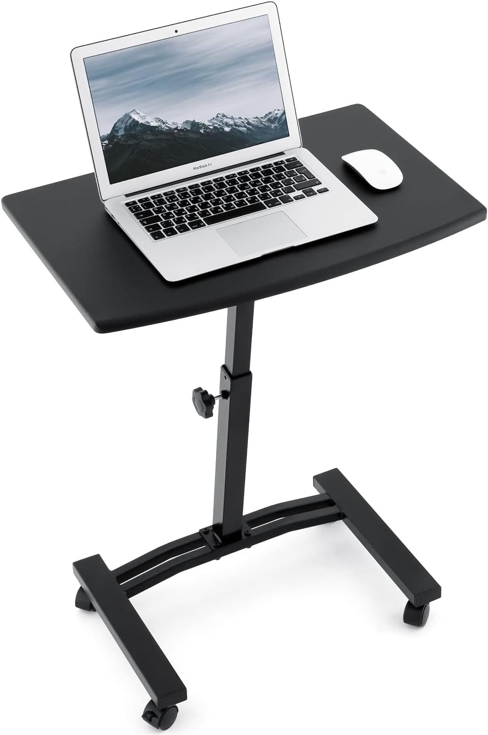 Portable Laptop Desk Cart with Height Adjustable Flat Top, Wheels and Stoppers, Brown U345