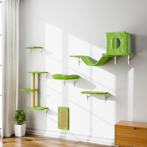 White 6 Pcs Cat Wall Shelves Set Q77429