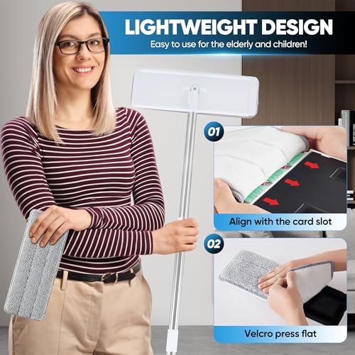 Mop and Bucket with Wringer Set, Flat Mop with 3 Washable Microfiber Pads M445569