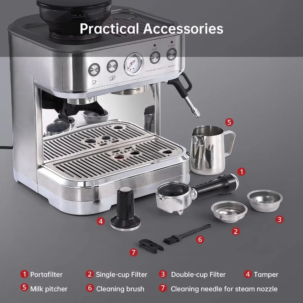 15 Bar Automatic Espresso Machine with Milk Frother and Grinder A756713
