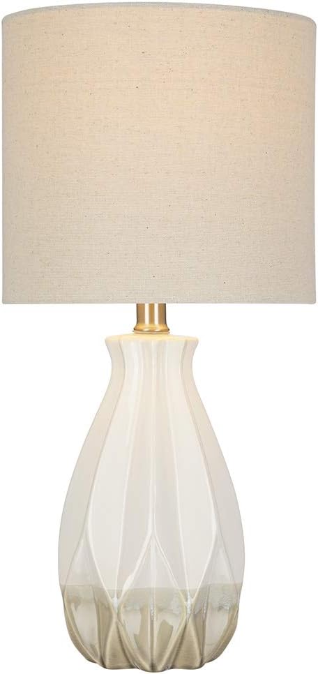 White Ceramic Accent Table Lamp with Linen Shade U52558