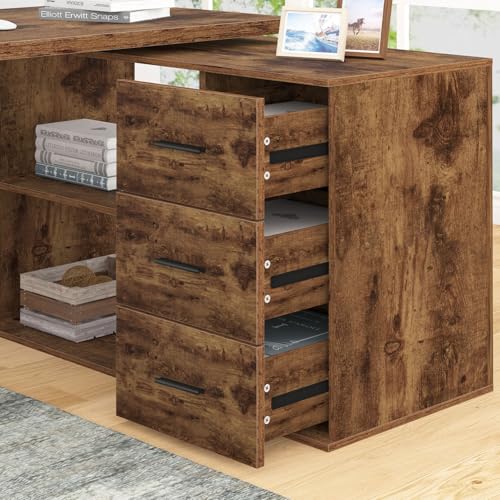Black L Shaped Computer Desk with Drawers, 55 Inch C372