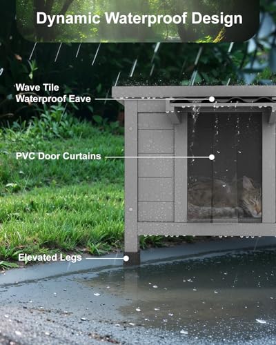 Outdoor Cat House Waterproof Foam Insulated Large Wooden Cat Condos 21.3" L x 19.9" W x 18.9" H K799925
