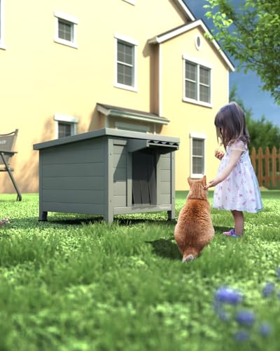 Outdoor Cat House Waterproof Foam Insulated Large Wooden Cat Condos 21.3" L x 19.9" W x 18.9" H K799925