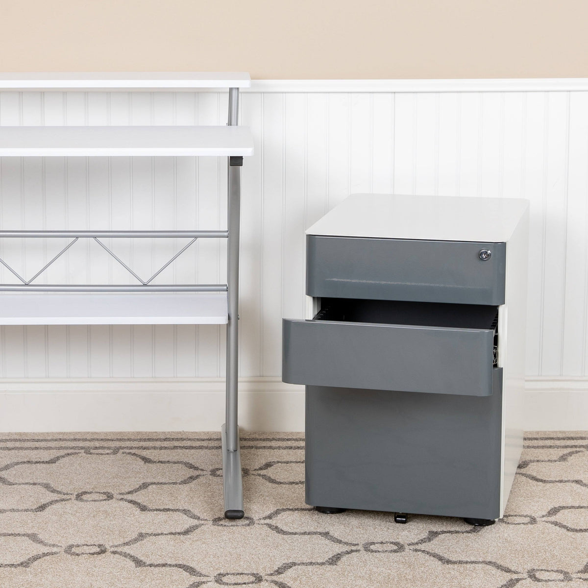 White 3-Drawer Mobile Locking Filing Cabinet O854717