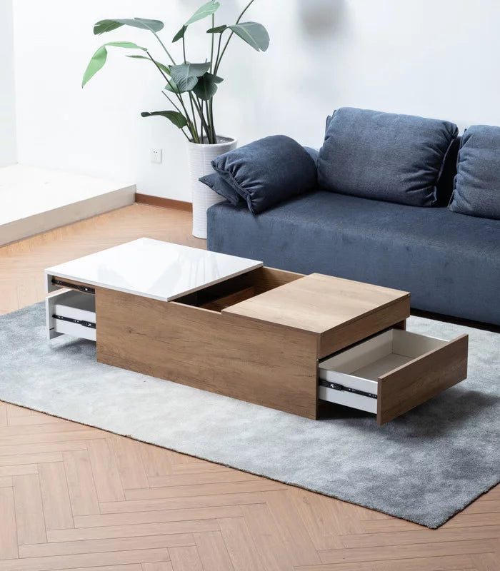 Light Brown Wood Coffee Table with 2 Drawers F853634