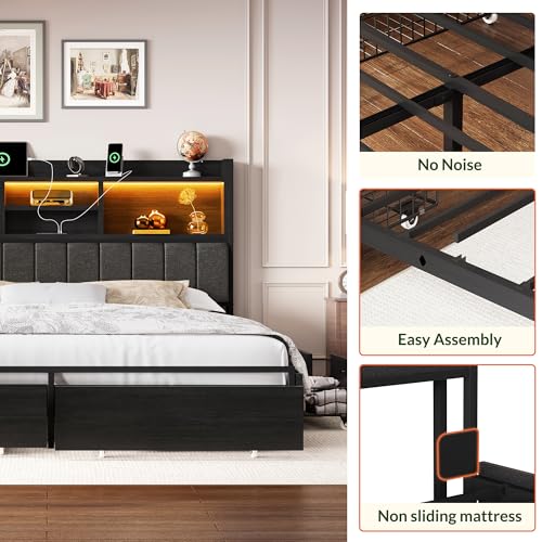 King Size Wooden Platform Bed Frame with 6 Storage Drawers and Headboard D896