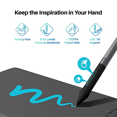 Graphics Tablet with Battery-Free Stylus 8192 Pressure Sensitive Black Q30617
