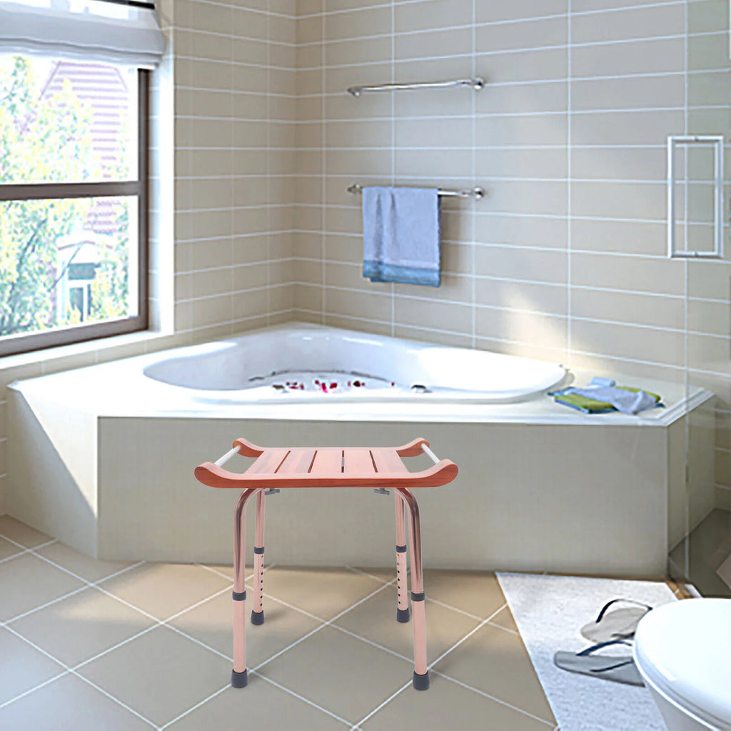 Teak Shower Stool Non-Slip Adjustable W728049