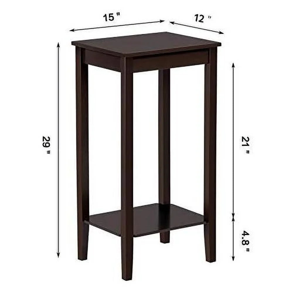 Dark Coffee Tall End Table With Storage Shelf And Solid Wood Legs, D12xw15xh29 Inches V4820