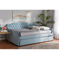 Light Blue Velvet Button Tufted Daybed with Trundle S2404