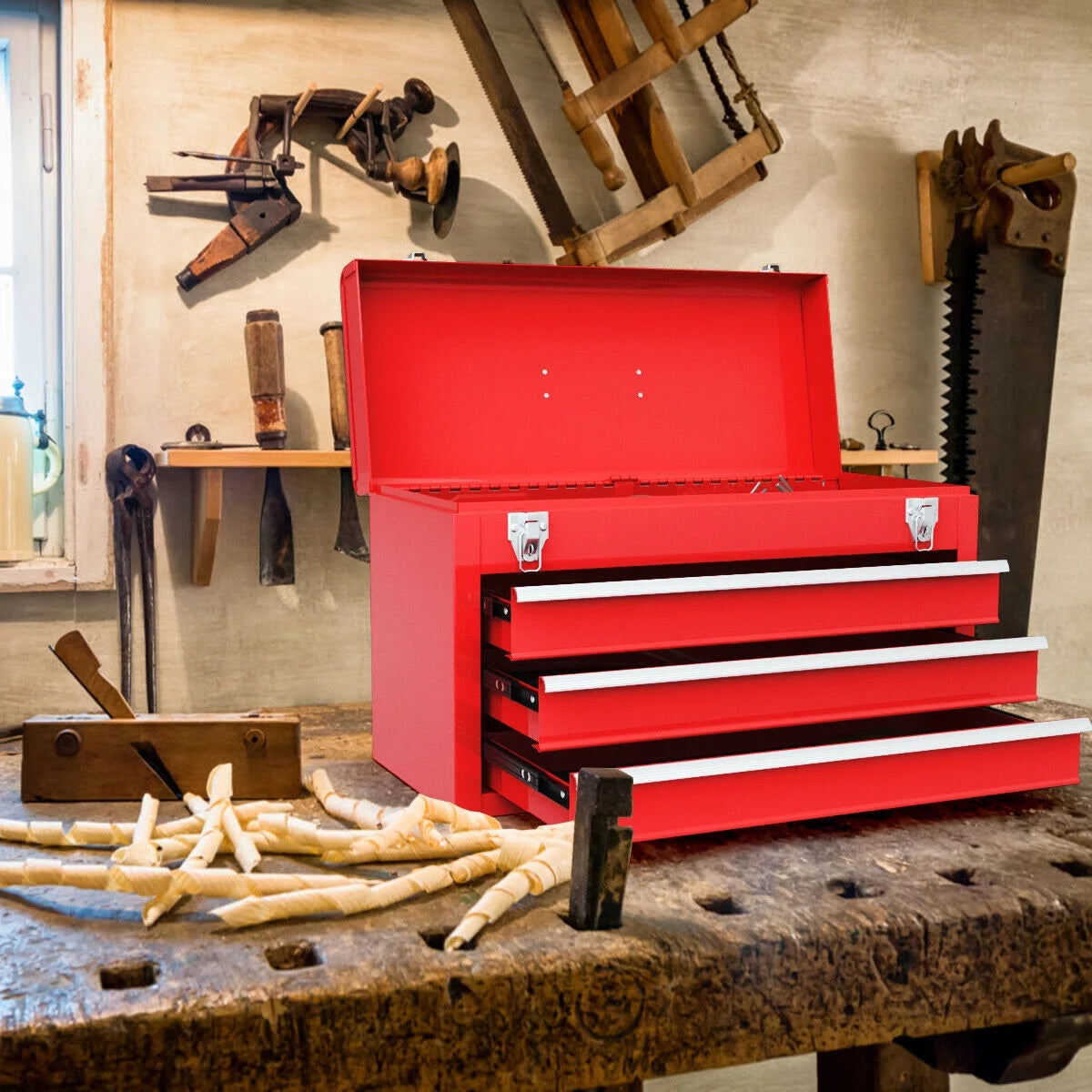 Portable 3 Drawers Red Tool Chest K64463